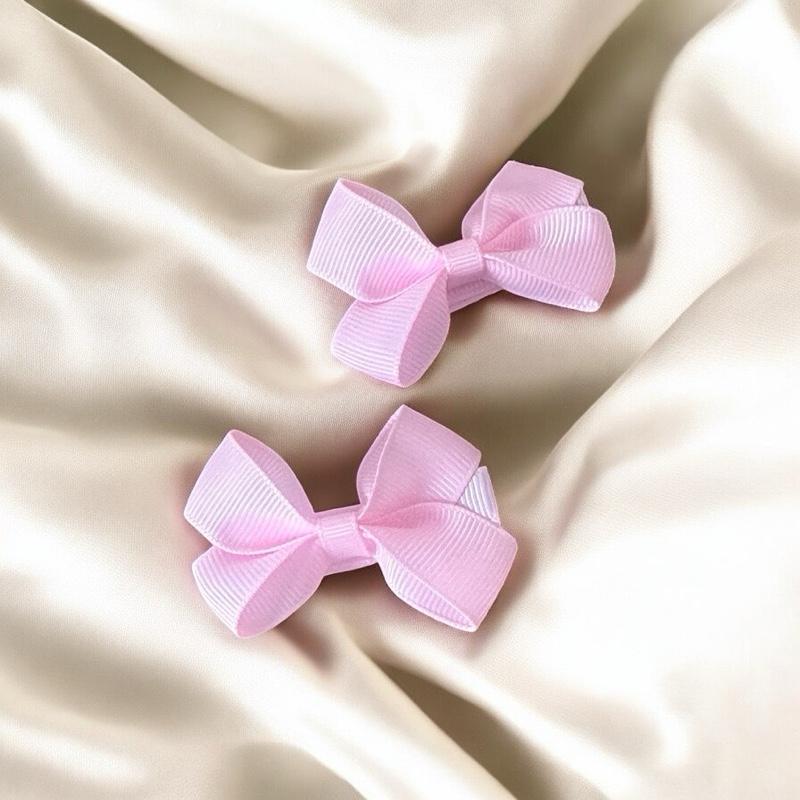 Pink Baby Bow Hair Clip 2 Pack -Safety Closure - Soft & Kind to Hair - Suitable for 6 Months Plus