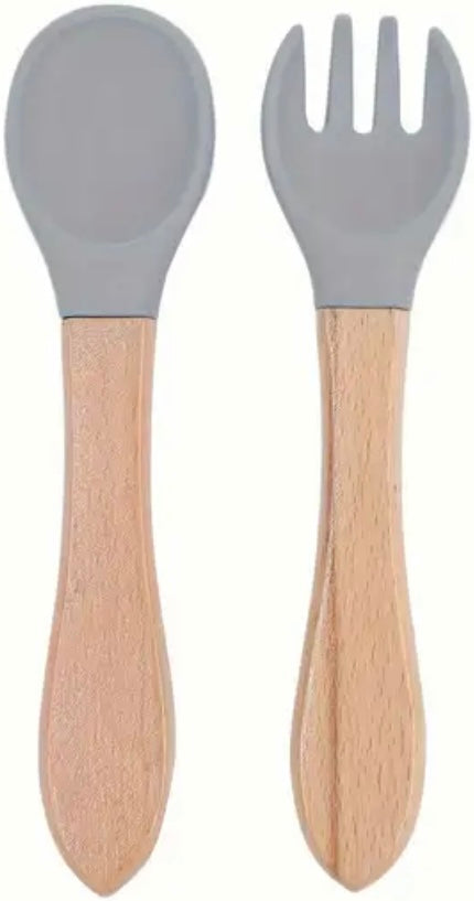 Personalised Weaning Cutlery Set | Baby Toddler Spoon and Fork Set | Baby Weaning | Weaning Gift Set | UK Made | Wood and Silicone |