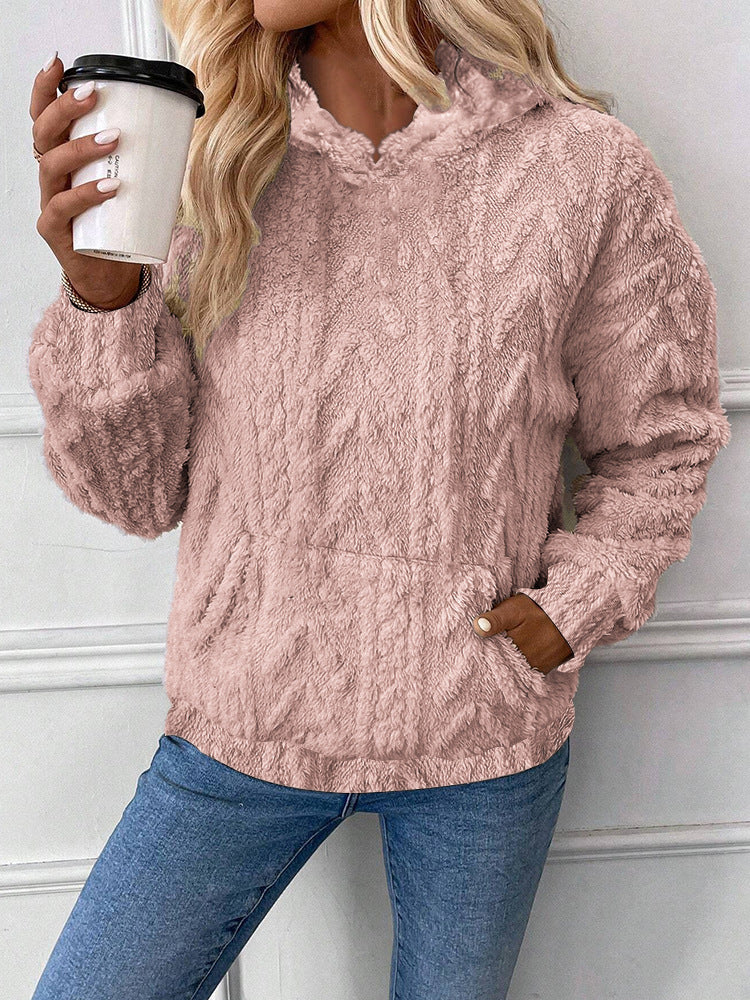 Women's Super Cosy Warm Autumn Fashion Jumper Jacquard Hooded Loose Fleece Sweatshirt
