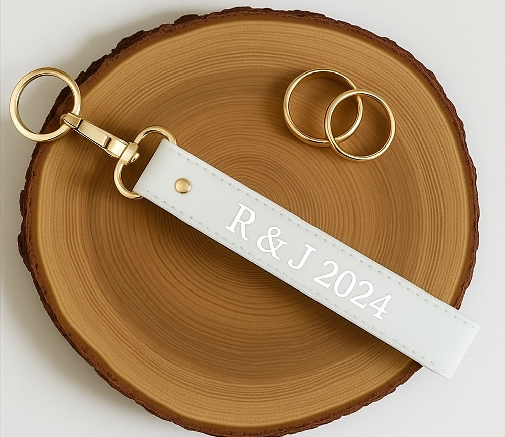 Handmade Vegan Leather Personalised Keyring Keychain Langyard | Personalised Wedding Gift | Personalised Wedding Favor | Personalised Gift