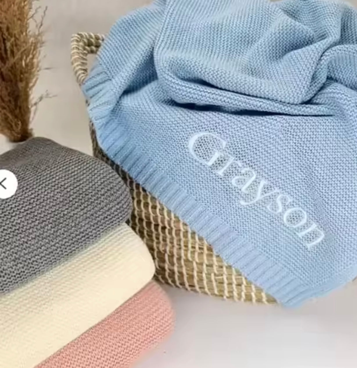 Beautiful Handmade Personalised Knitted Baby Blanket Organic Cotton and Soft Bamboo Material For a Snuggly Cosy Feel. Baby Gift Baby Shower