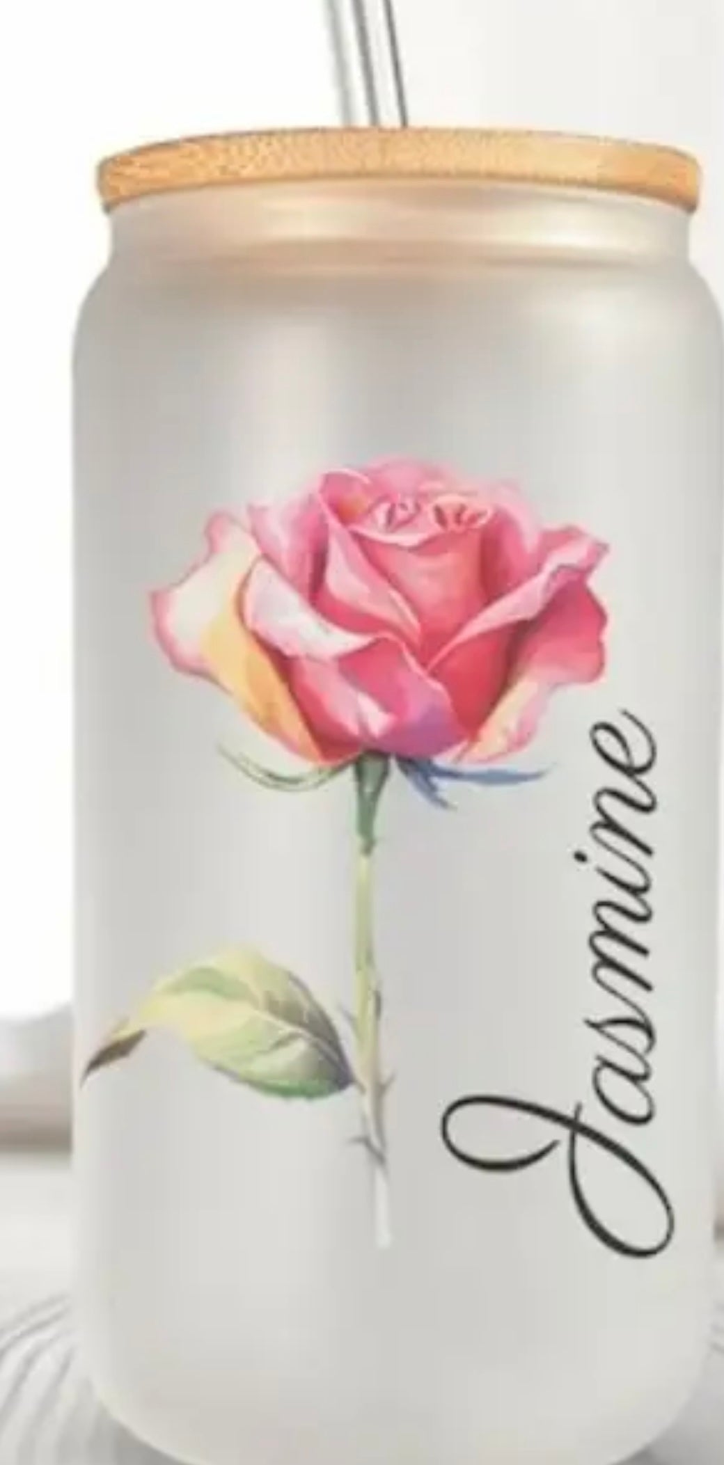 Handpainted Birth Flower & Name Petsonalised Custom Glass Tumbler | Iced Coffee Tumbler | Water Tumbler With Straw | Glass Tumbler | Cup