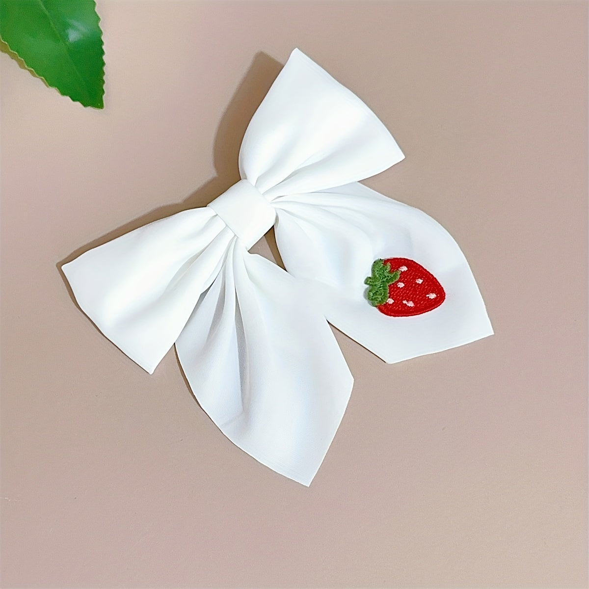 On Trend White Strawberry Hair Bow Clip Handmade Cute Strawberry Hair Barrette Hair Bow Hair Bow Clipfor Women And daily use, Summer, Ponytail, Duckbill Clip