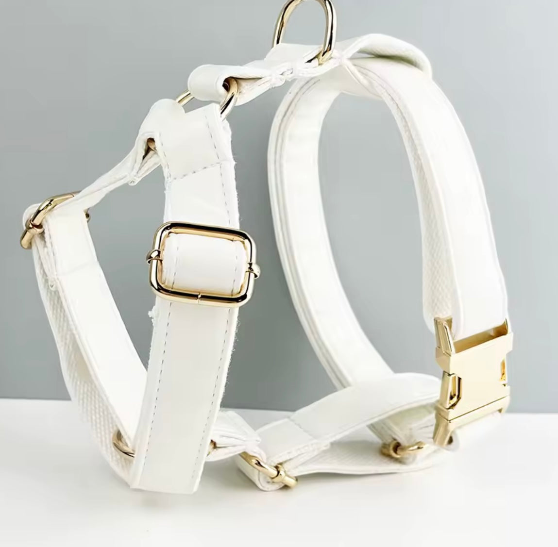 White Faux Leather Wedding Dog Collar & Lead Set Wedding Dog Harness Engraved Metal Clasp. Personalised. Dog Wedding Bow. Dog Wedding Guest