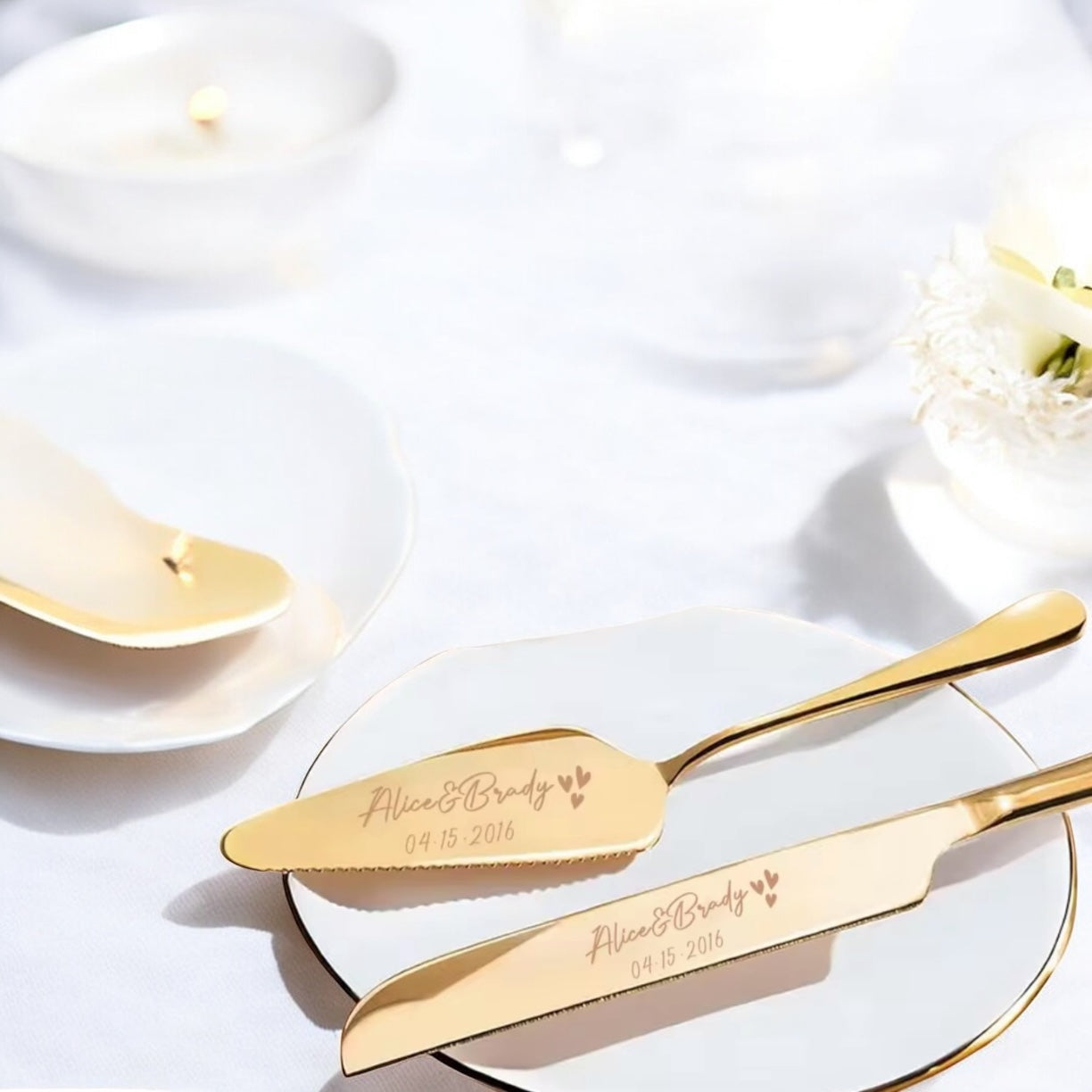 Stunning Wedding Cake Slice Server and Knife Set | Personalised Wedding Cake Slice | Wedding Cake Knife | Gold | Silver | Rose Gold