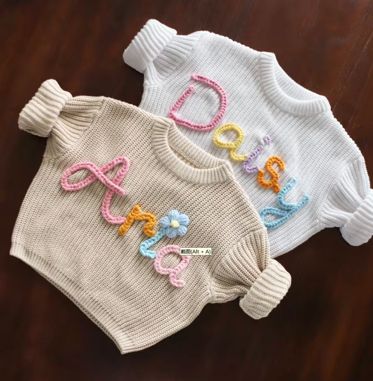 Handmade Knitted Personalised Kids Jumper Embroidered Knitted Jumper Children’s Knitted Jumper Embroidered Name Personalised Boys and Girls