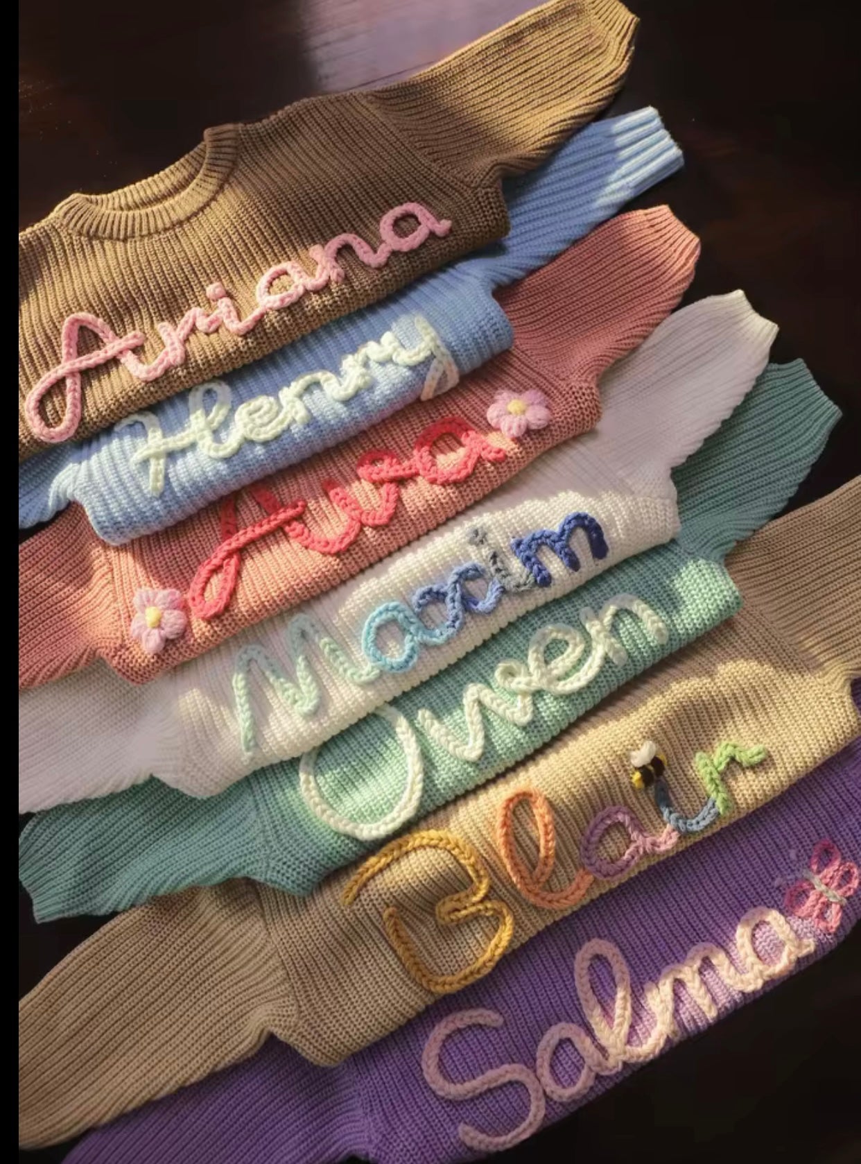 Handmade Knitted Personalised Kids Jumper Embroidered Knitted Jumper Children’s Knitted Jumper Embroidered Name Personalised Boys and Girls