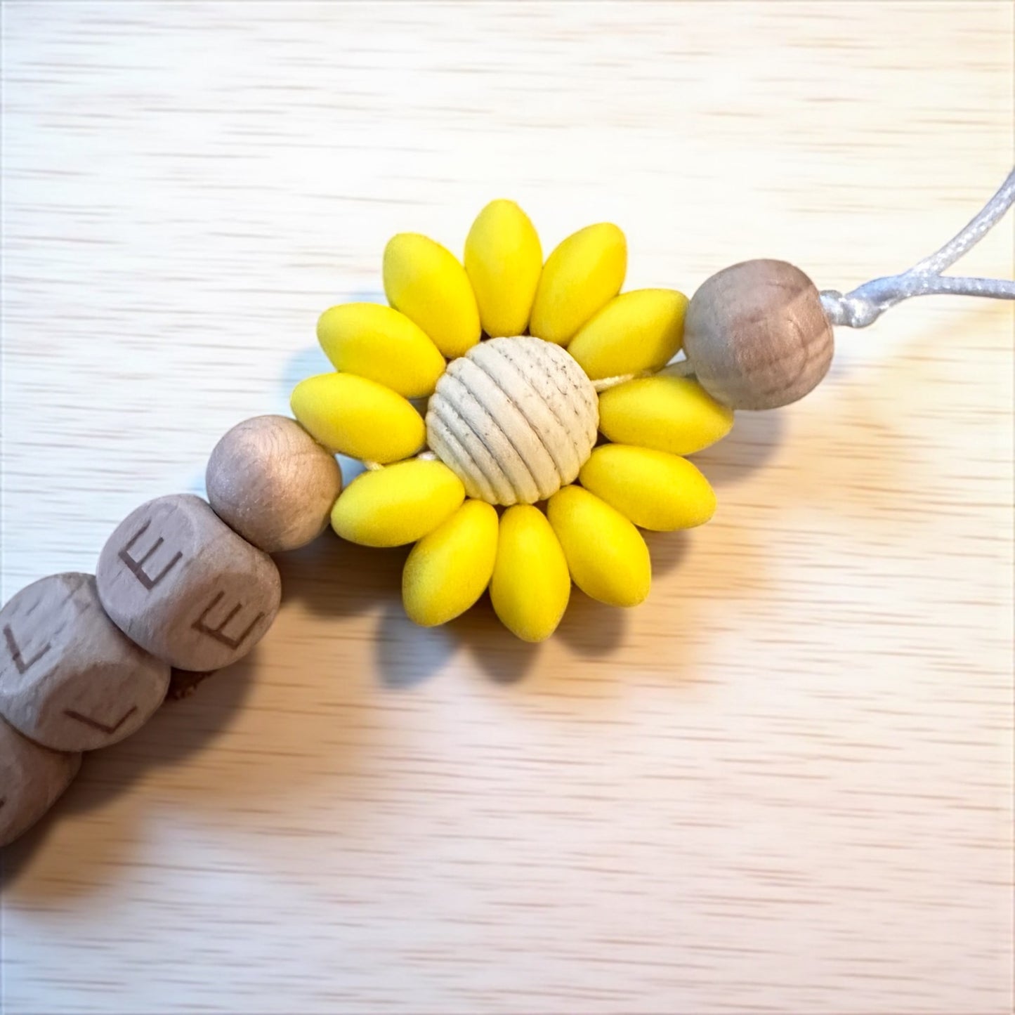 Handmade Personalised Dummy Clip Flower Design Wood & Silicone Safety Clip Toxin Free Baby Gift Dummy Clip Pacifier Clip Personalised Gift