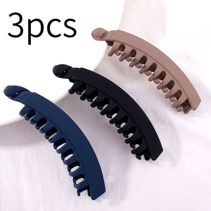 Pack of 3 on trend classy banana hair clips for, sturdy ponytail clip, hair clip. Matte colour in taupe, navy & black