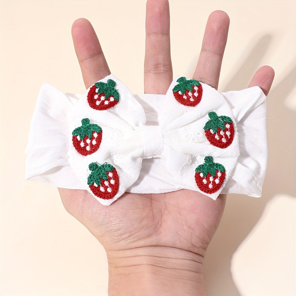 Cute Girls Strawberry Bow Headband - Cute Strawberry Summer Girls Headband Handmade Organic Cotton & Nylon Girls Summer Hair Accessories