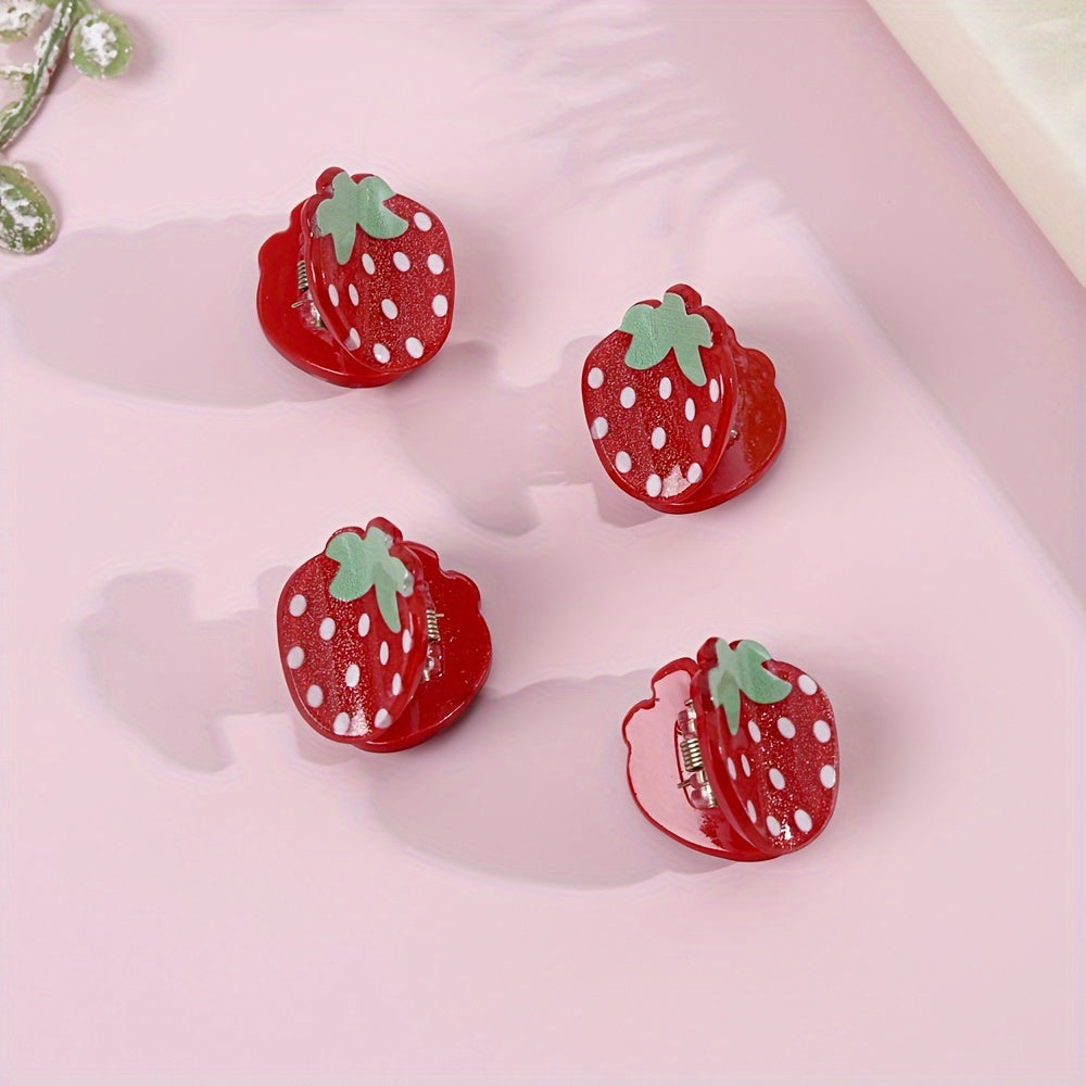 Pack 2 mini baby claw clips Sweet Strawberry Hair Clips Mini, Non-Slip Claw Clips in Cute Summer Strawberry Design -
