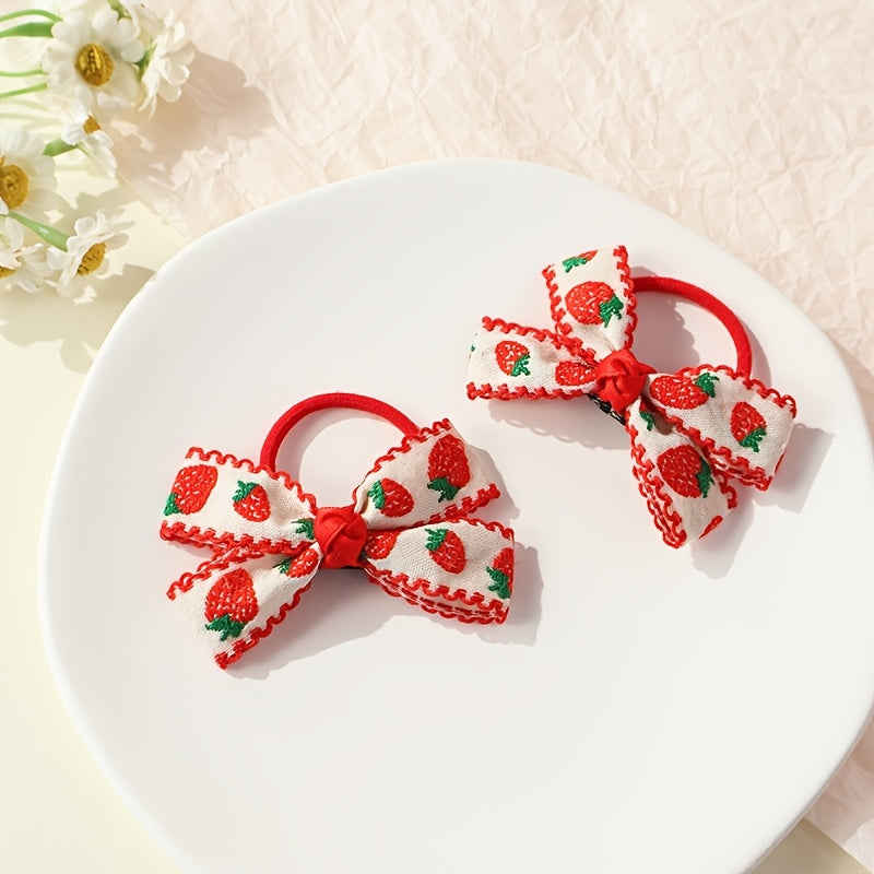 2 Pack Adorable Strawberry Hair Bobbles No Snag, Handmade in the UK Ponytail Hair Tie, Girls Hair Bobbles Baby Hair Bobbles
