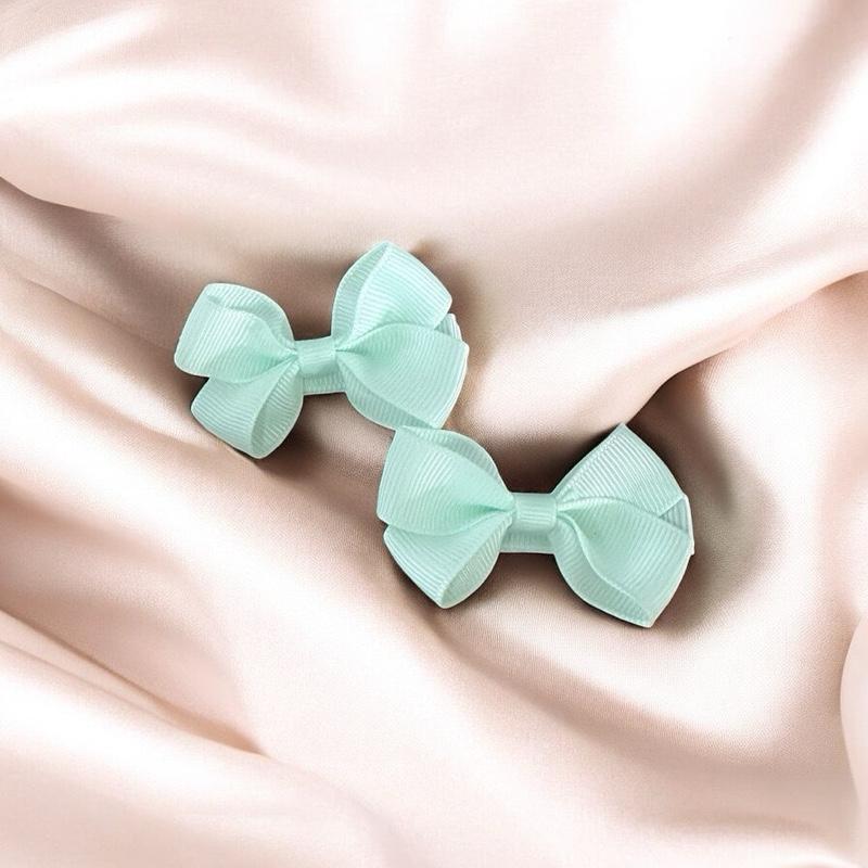 Baby Bow Hair Clip - 2 Pack - Greens - Handmade in UK - safety hair grip - suitable for 6 months plus