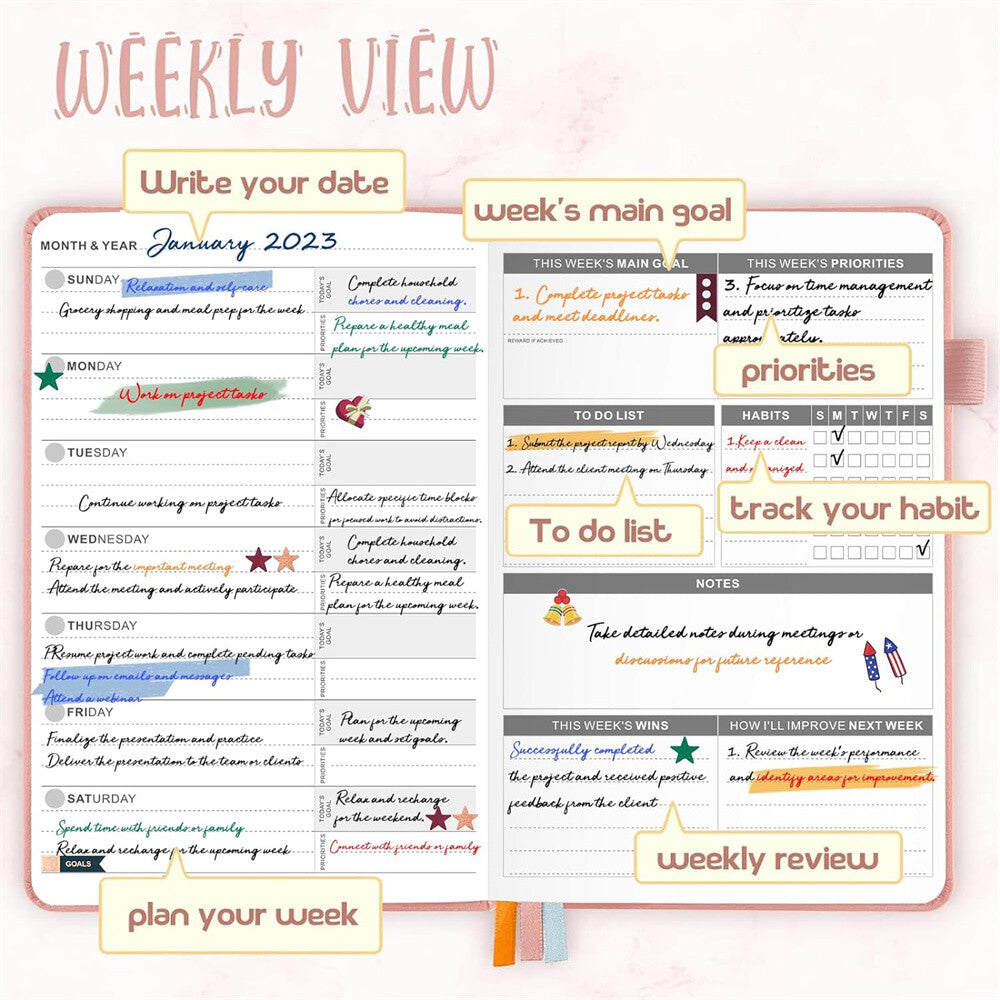 Jubtic Planner Pro Non-Dated Weekly Monthly Agenda Planner - A5 Appointment Book