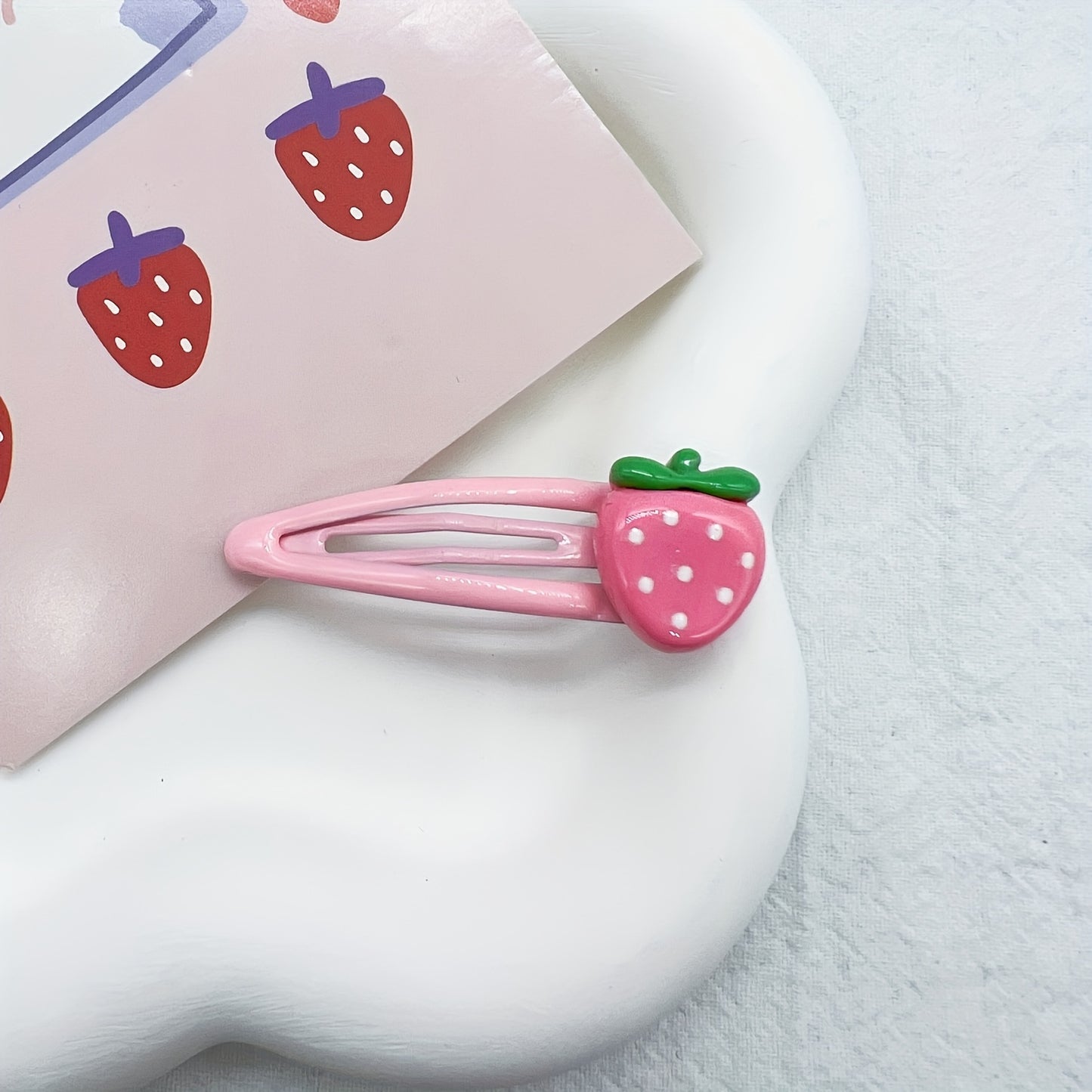 Set of 2Cute Strawberry Hair Clips for Girls aged 3-Adult. Adorable Fruit Strawberry Hair Clips Durable Plastic, Pink with Red Polka Dots, Perfect for Everyday Hairstyles, Hair Accessories for Girls