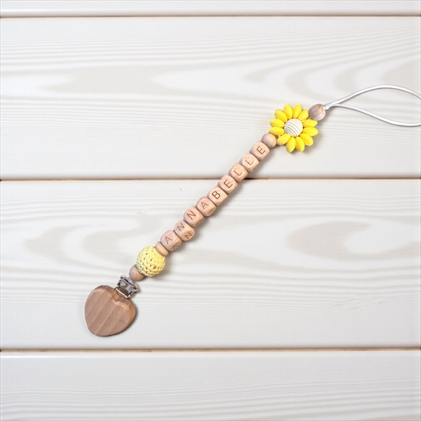 Handmade Personalised Dummy Clip Flower Design Wood & Silicone Safety Clip Toxin Free Baby Gift Dummy Clip Pacifier Clip Personalised Gift