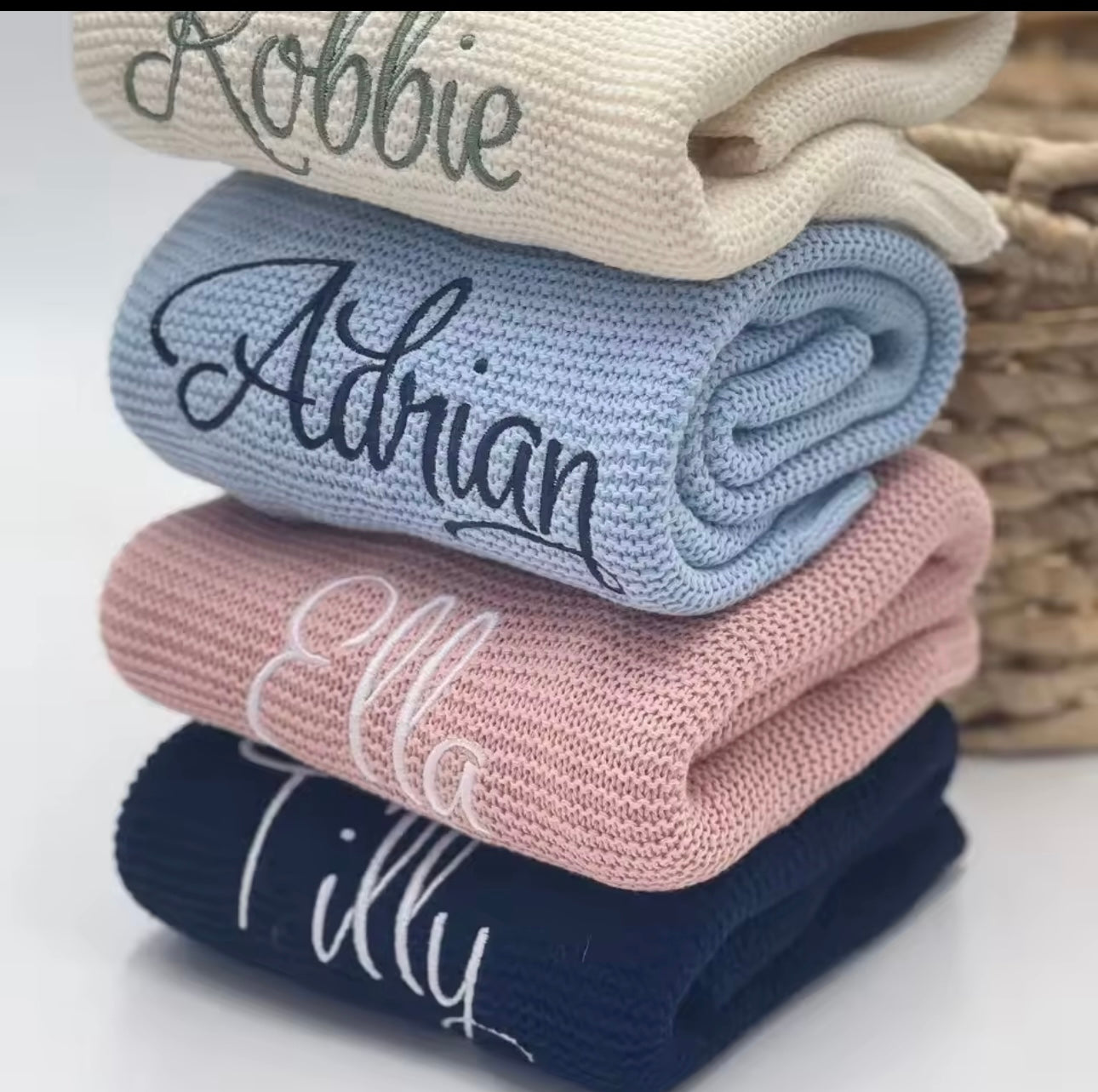 Beautiful Handmade Personalised Knitted Baby Blanket Organic Cotton and Soft Bamboo Material For a Snuggly Cosy Feel. Baby Gift Baby Shower