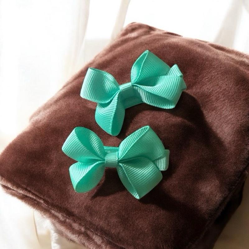 Baby Bow Hair Clip - 2 Pack - Blues - Safety Hair Grip / Suitable for ages 6 Months plus