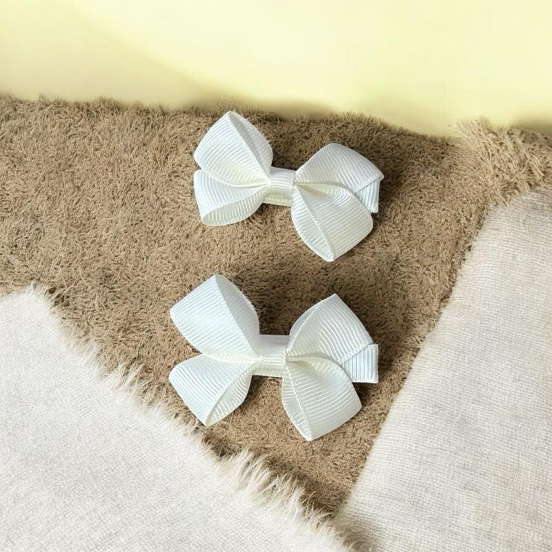 Baby Bow Hair Clip - 2 Pack Handmade - Nude/Cream - Safety Hair Grip