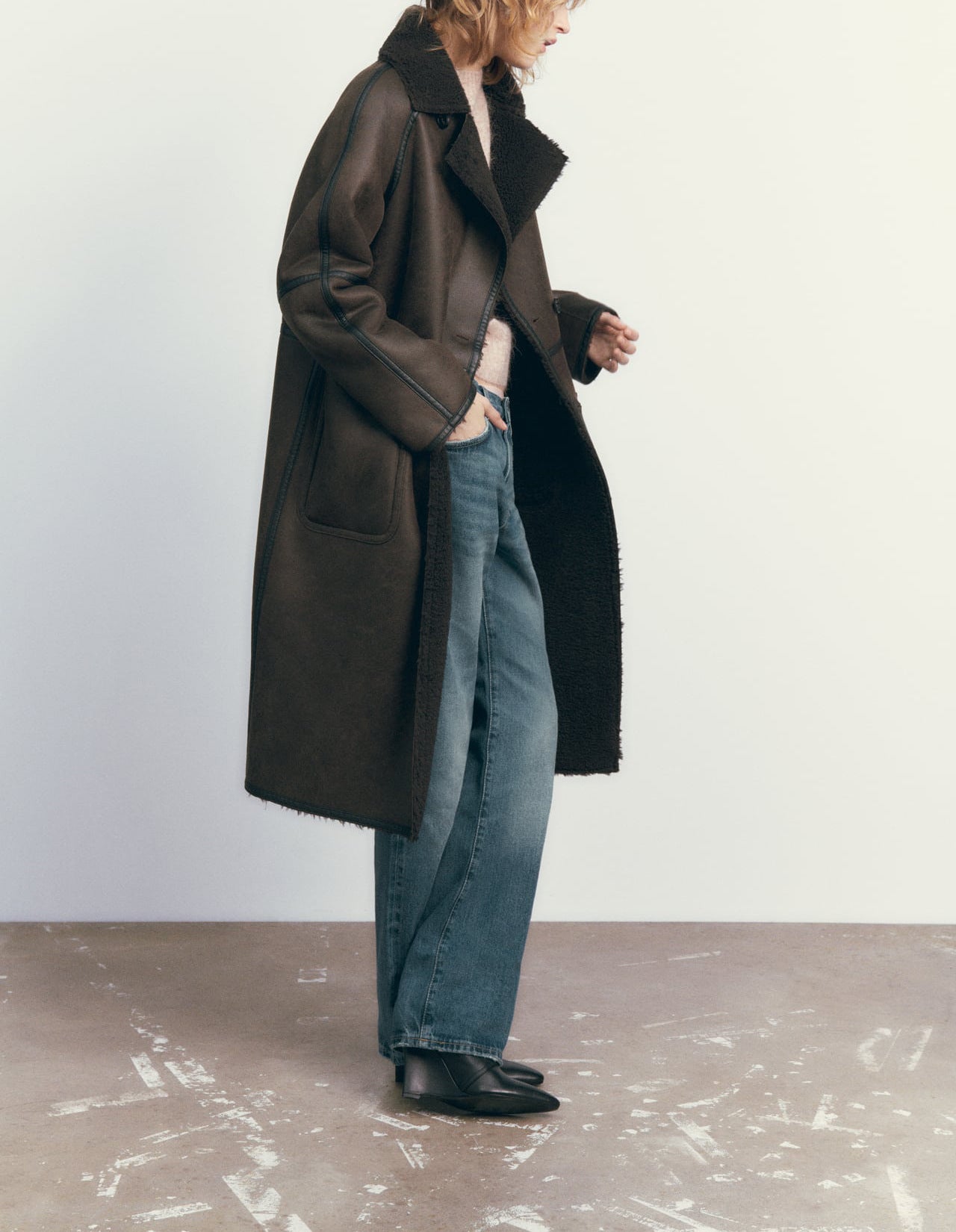 Womens Solid Colour Belted Drop Shoulder Faux Fur Jackset, Casual Long Sleeve, Lapel Neckline, Sheepskin Coat, Longline, Ladies Clothes, Warm, Trenchcoat  Double Breasted Lapel Windbreaker Women's Long Trench Coat Mid-length Overcoat Clothing