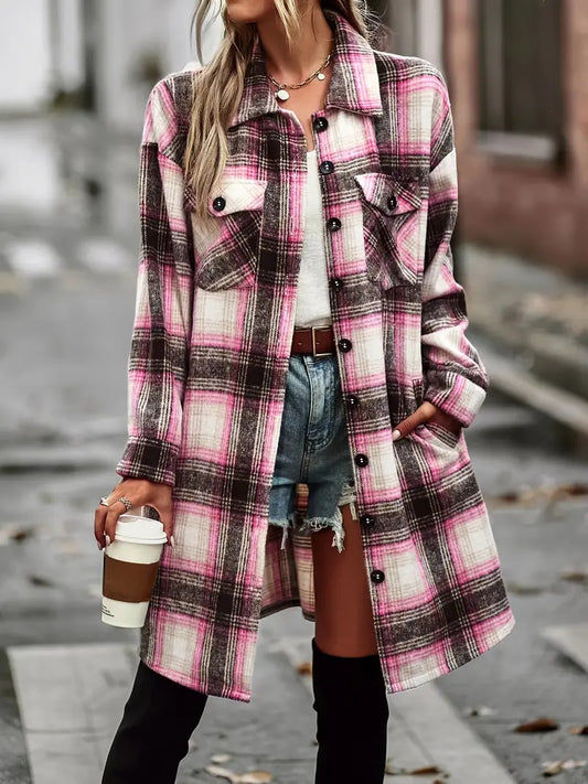 Long Line Oversized Check Long Shirt Jacket Vintage Plaid Long Cardigan Shirt Jacket