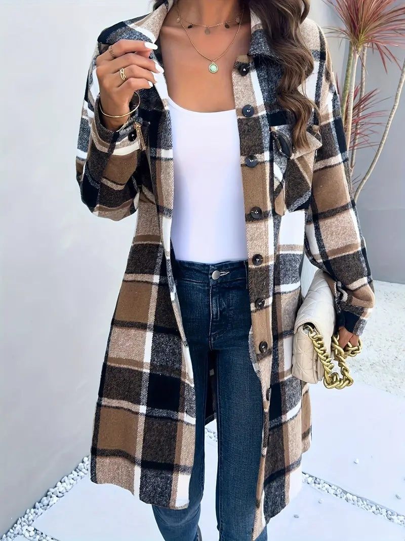 Long Line Oversized Check Long Shirt Jacket Vintage Plaid Long Cardigan Shirt Jacket