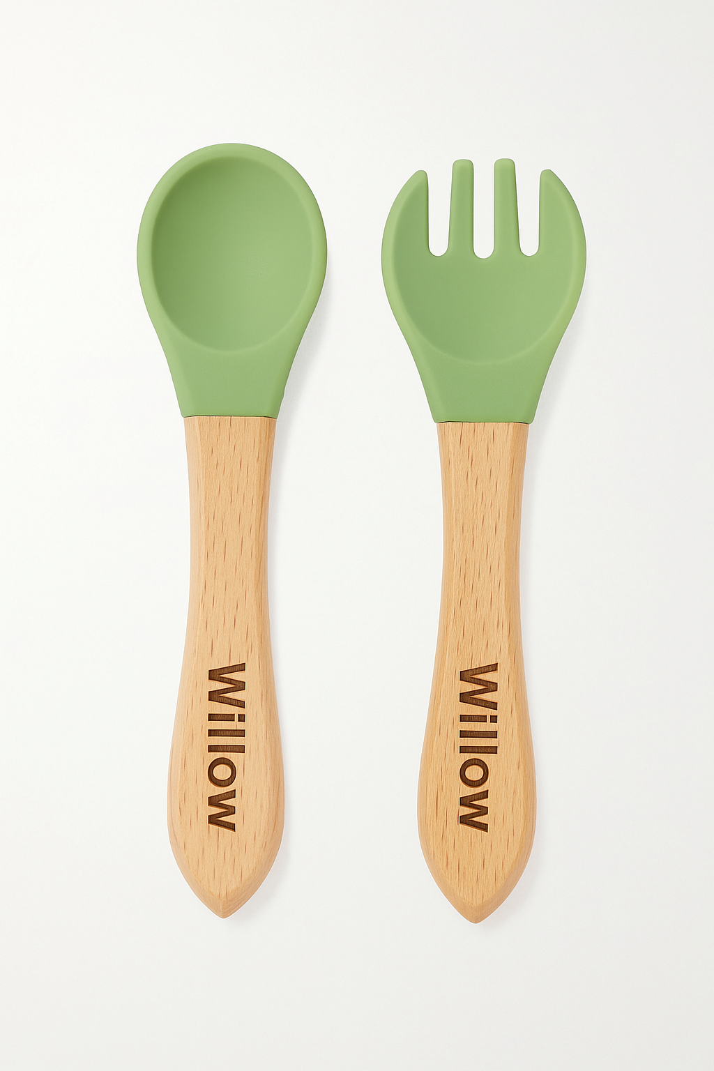 Personalised Weaning Cutlery Set | Baby Toddler Spoon and Fork Set | Baby Weaning | Weaning Gift Set | UK Made | Wood and Silicone |