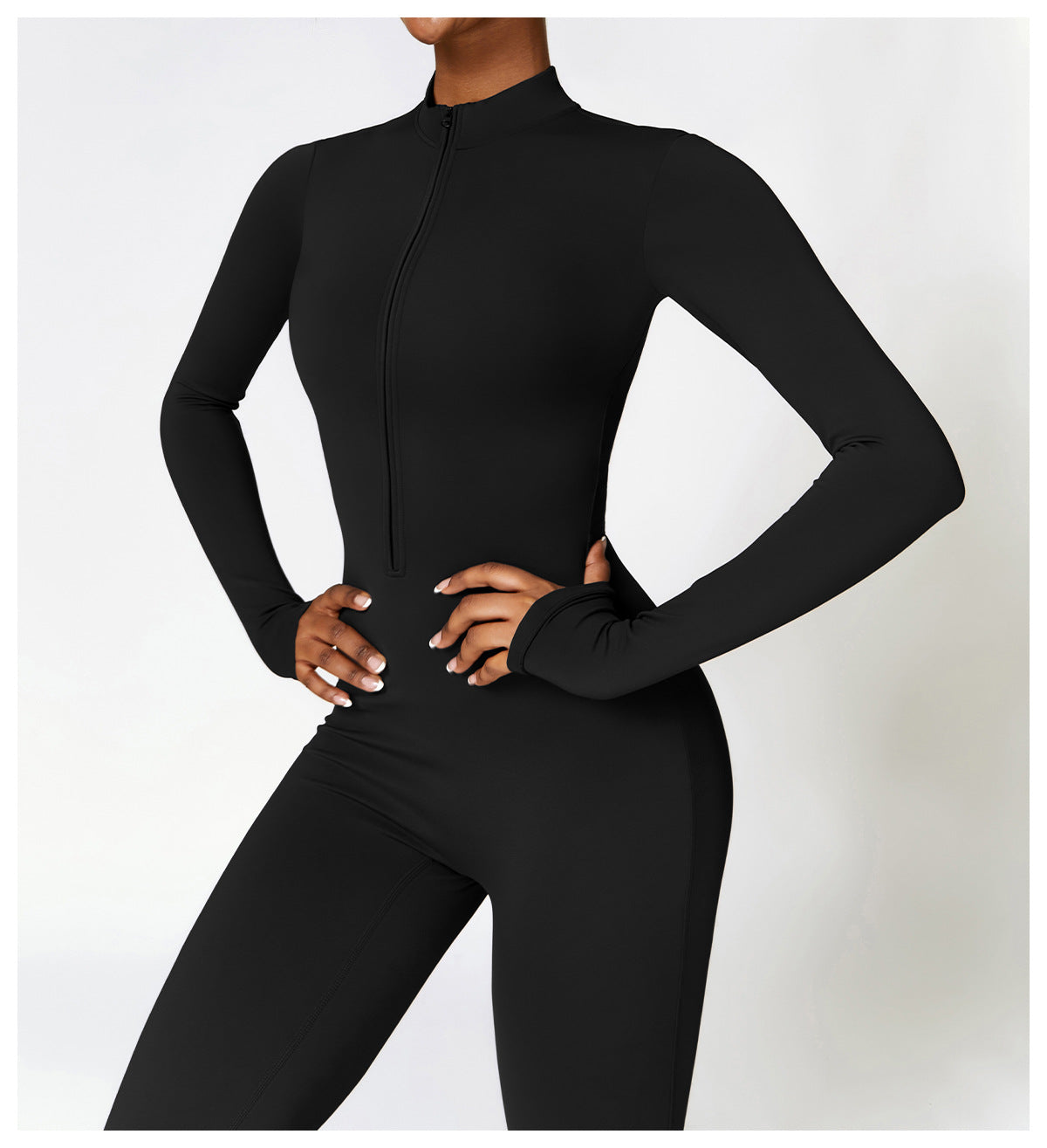 Women's Sporty Tight-Fit Long Sleeve Workout Jumpsuit, Plain Pattern, Fleece Lined, Half Zipper Design, Fall & Winter, Warm Sports Wear, Warm Jumpsuit, Winter Clothing, Winter Fleece-lined Yoga Jumpsuit Long Sleeve Warm