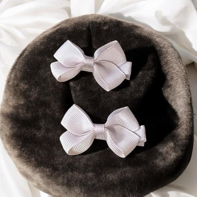 Baby Bow Hair Clip - 2 Pack Handmade - Nude/Cream - Safety Hair Grip