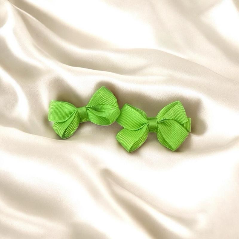 Baby Bow Hair Clip - 2 Pack - Greens - Handmade in UK - safety hair grip - suitable for 6 months plus