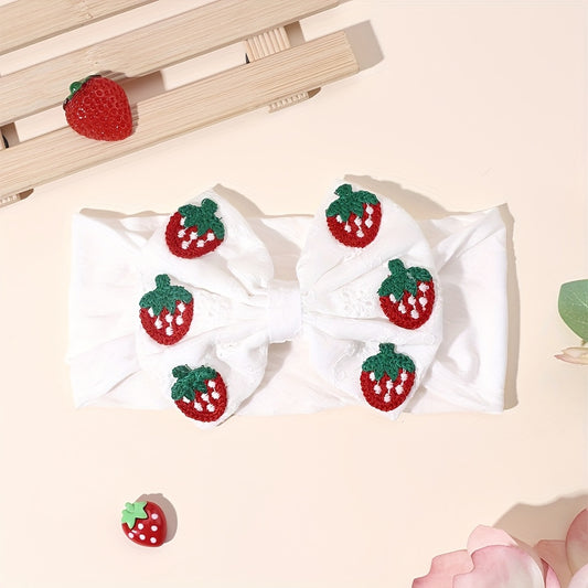 Cute Girls Strawberry Bow Headband - Cute Strawberry Summer Girls Headband Handmade Organic Cotton & Nylon Girls Summer Hair Accessories
