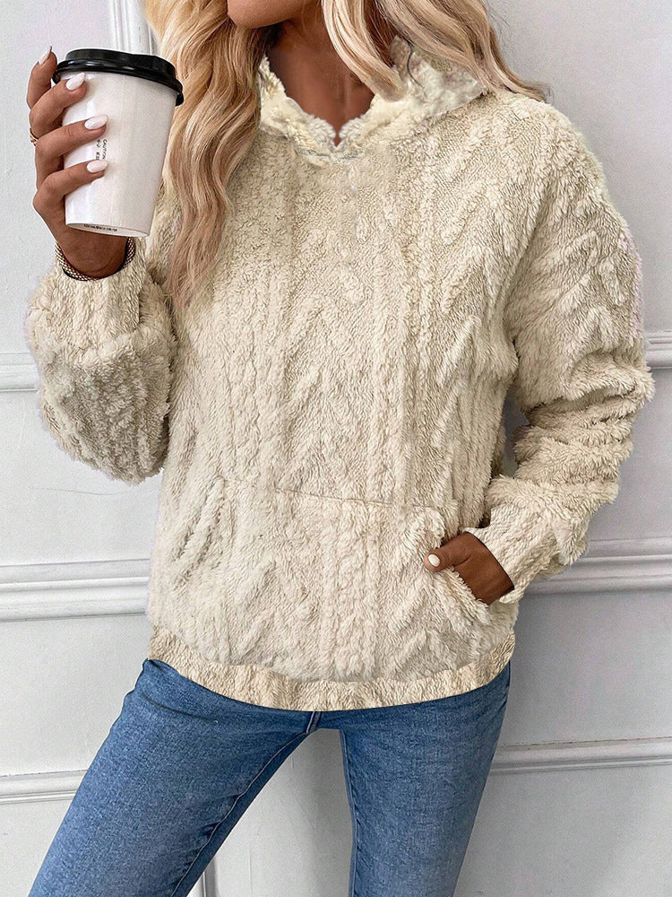 Women's Super Cosy Warm Autumn Fashion Jumper Jacquard Hooded Loose Fleece Sweatshirt