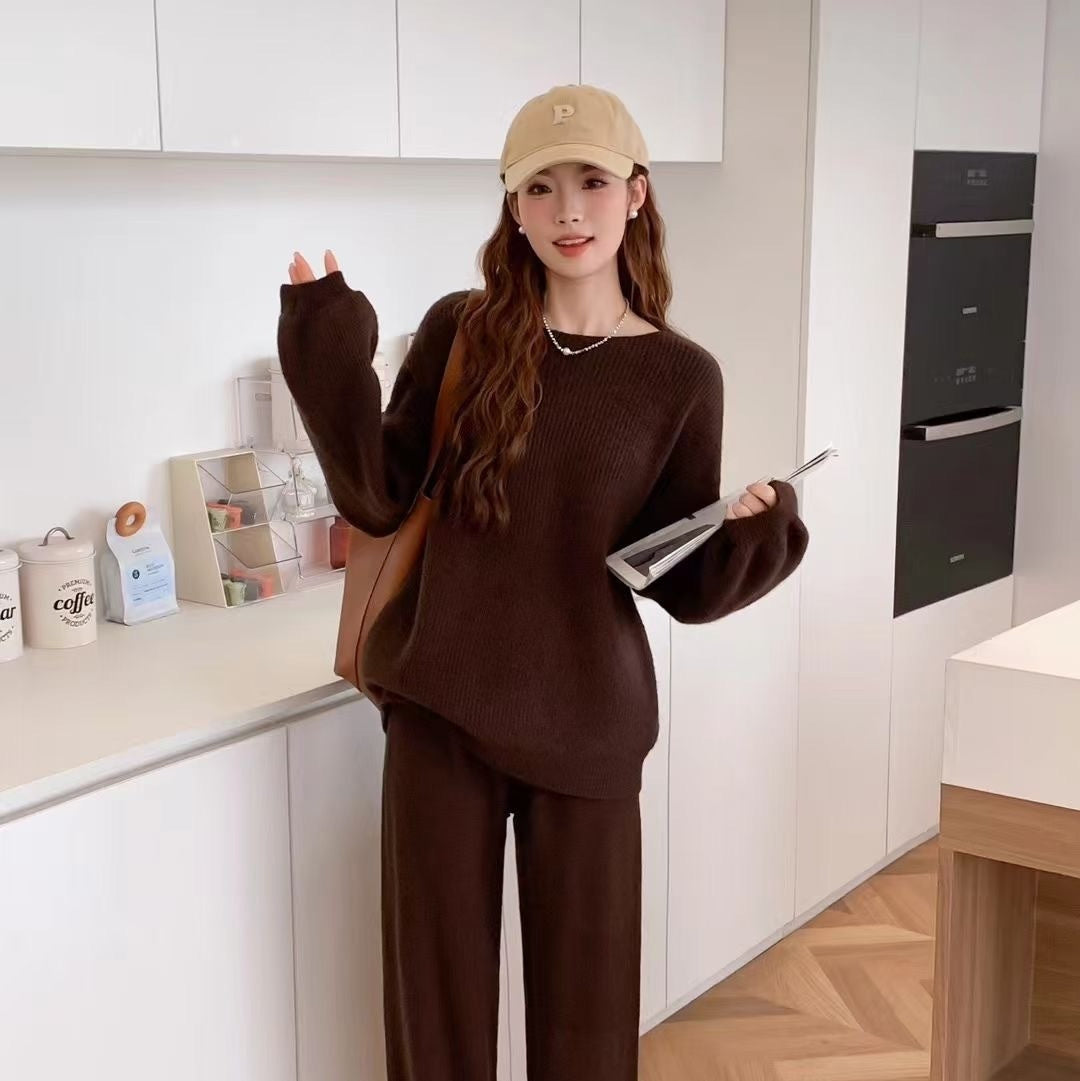 Knitted Women's Co Ord Set Suit Women's Round Neck Sweater Skirt Versatile Casual