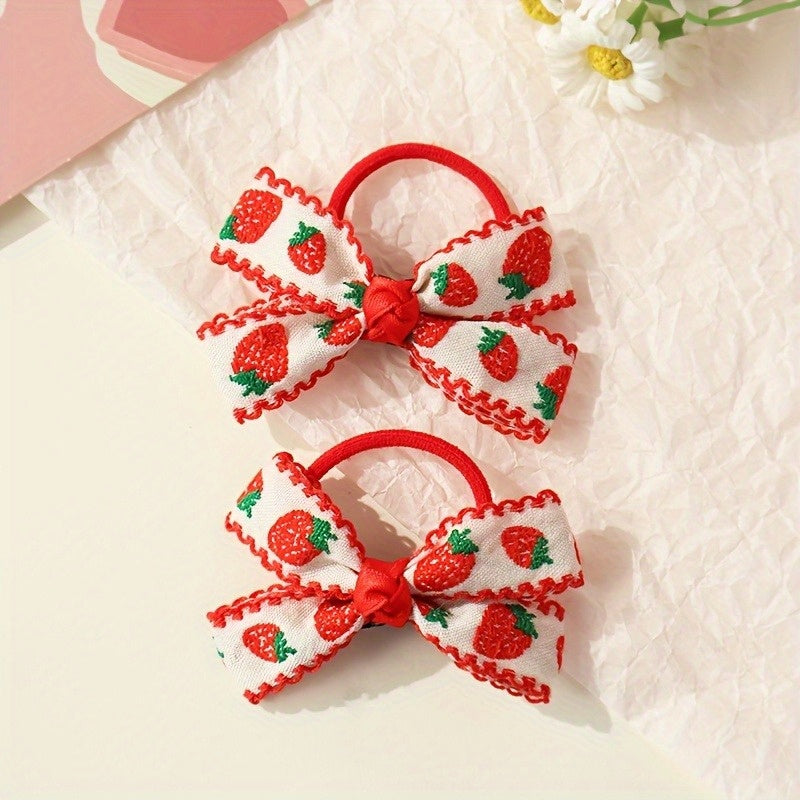 2 Pack Adorable Strawberry Hair Bobbles No Snag, Handmade in the UK Ponytail Hair Tie, Girls Hair Bobbles Baby Hair Bobbles