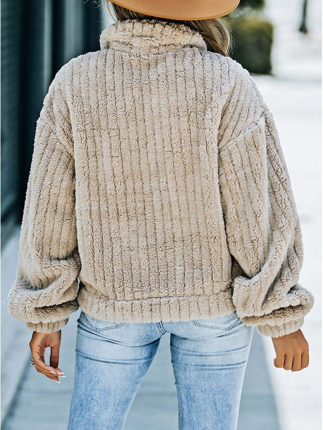 Lapel Plush Bomber Jacket Warm Fleece Comfort Casual Women's Thick Plush Coat