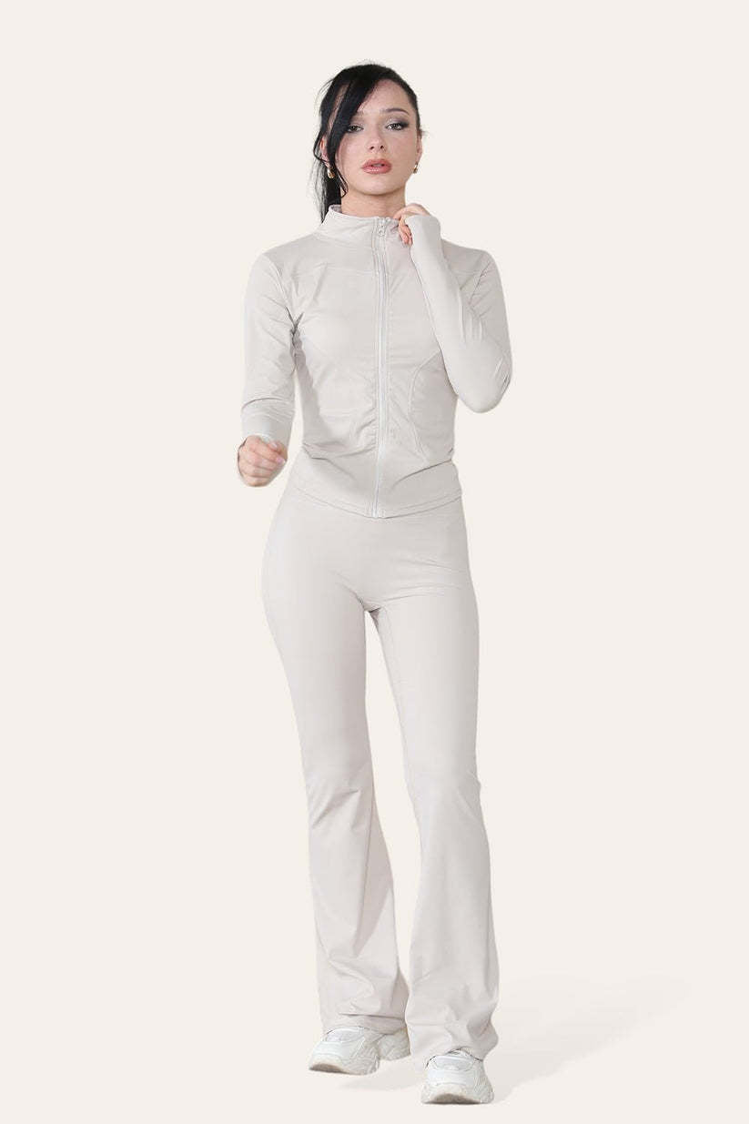 Fitted Active Flared Leg Flared Pants Pilates Gym Yoga Lightweight Top Zip Up Workout Jacket