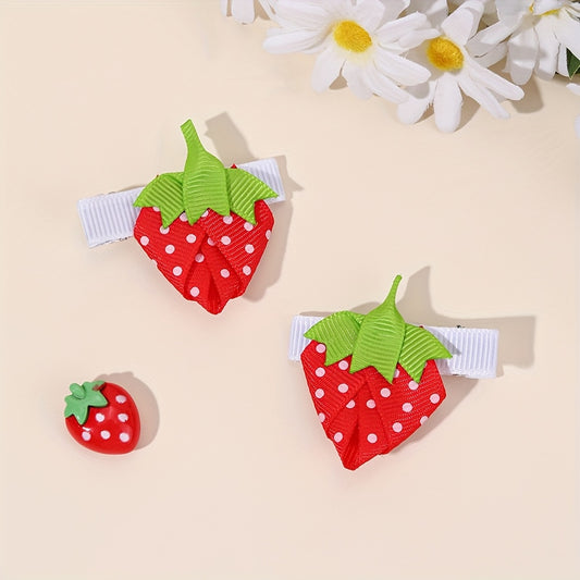 2 Pack Cute Strawberry Hair Clips  Polka Dot Strawberry Design Handmade Hair Clips Baby Hair Clips Girls Hair Clips Hairpins Hair Accessories