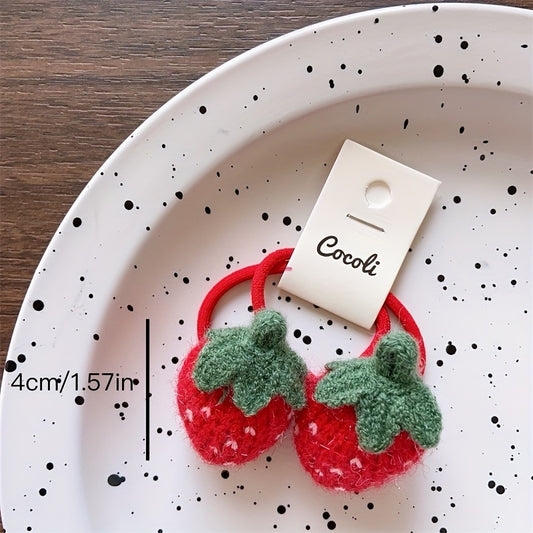 Colourful Cute Handmade Knit Strawberry Hair Accessories for Girls - Strawberry  Shaped Hair Ties Bobbles & Clips, Soft Knitted Yarn with Polka Dots & Seeds, Cute Summer Hair Clips Hair Accessories, Knitted Texture