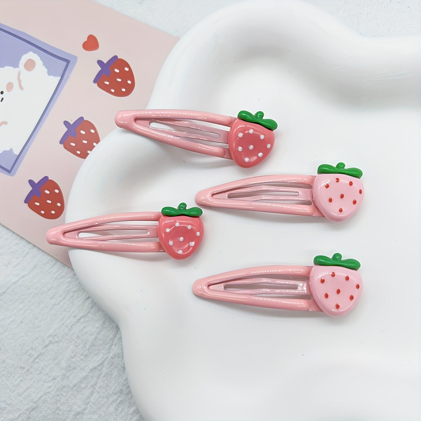 Set of 2Cute Strawberry Hair Clips for Girls aged 3-Adult. Adorable Fruit Strawberry Hair Clips Durable Plastic, Pink with Red Polka Dots, Perfect for Everyday Hairstyles, Hair Accessories for Girls