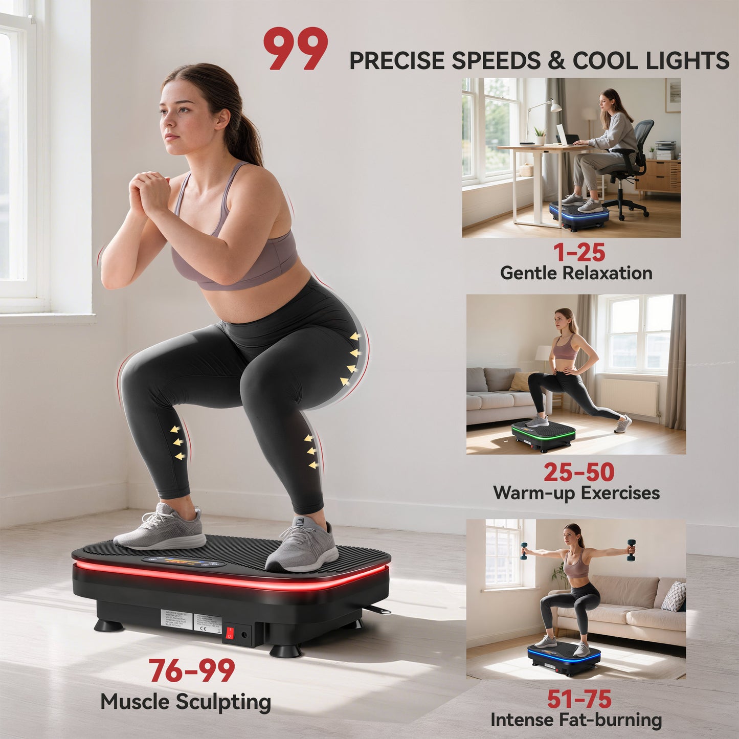 99 Speed Vibration Plate Muscle Toning Exercise Machine UK SPORTNOW Vibration Plate Exercise Machine With Cool Lights, 99 Speed Levels