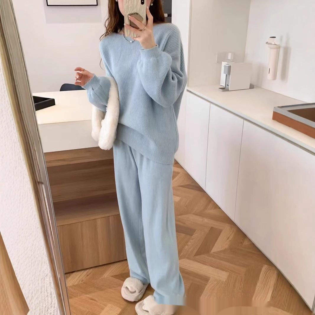 Knitted Women's Co Ord Set Suit Women's Round Neck Sweater Skirt Versatile Casual