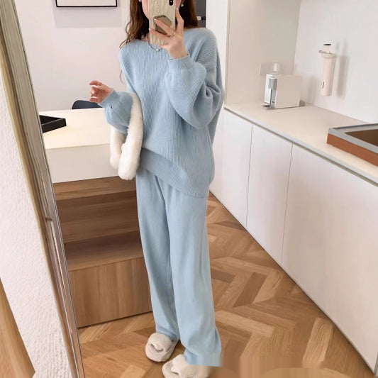 Knitted Women's Co Ord Set Suit Women's Round Neck Sweater Skirt Versatile Casual