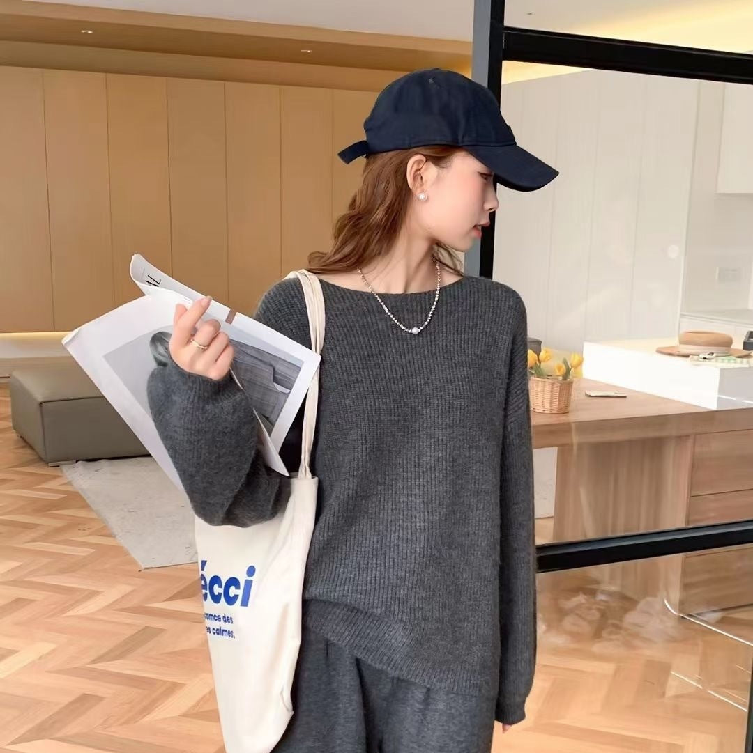 Knitted Women's Co Ord Set Suit Women's Round Neck Sweater Skirt Versatile Casual