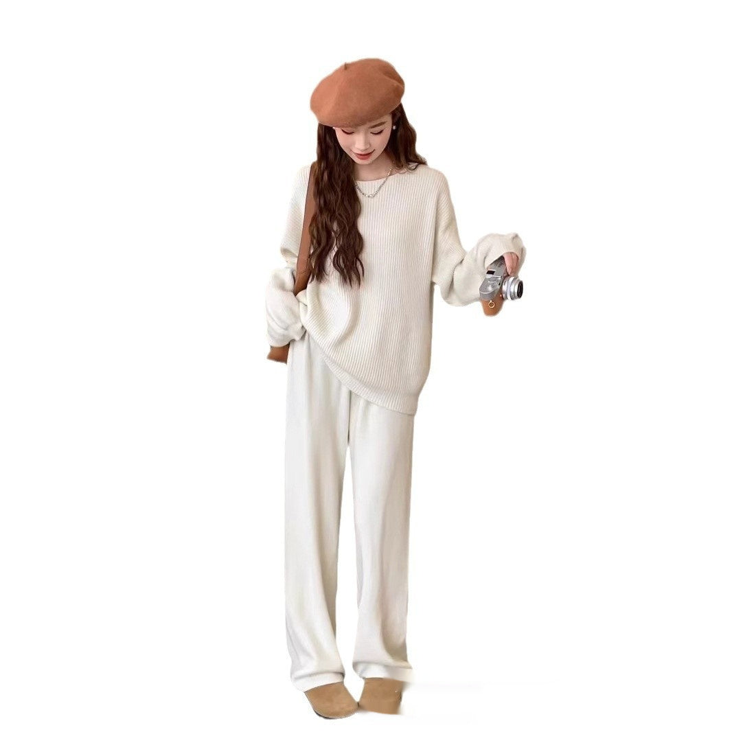 Knitted Women's Co Ord Set Suit Women's Round Neck Sweater Skirt Versatile Casual