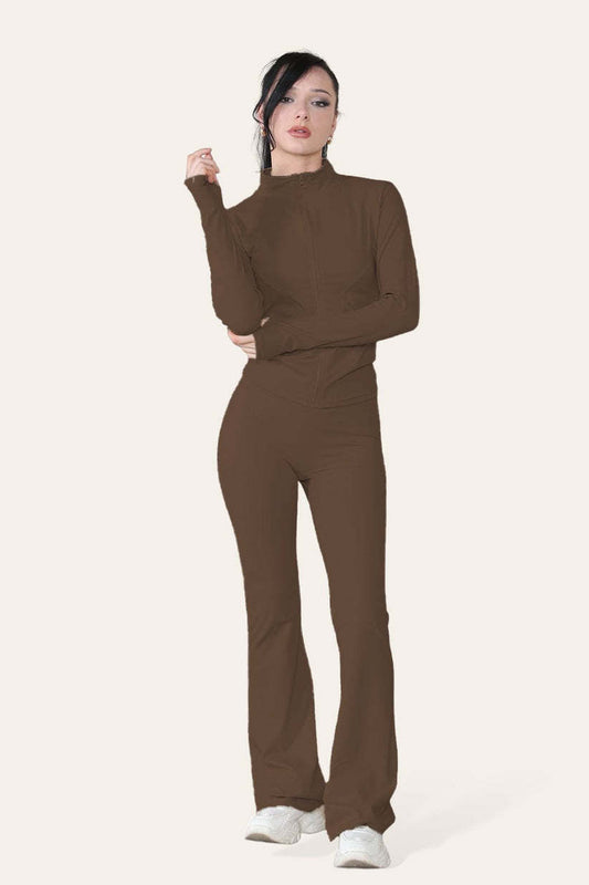 Fitted Active Flared Leg Flared Pants Pilates Gym Yoga Lightweight Top Zip Up Workout Jacket