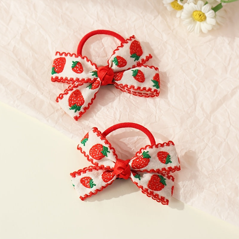 2 Pack Adorable Strawberry Hair Bobbles No Snag, Handmade in the UK Ponytail Hair Tie, Girls Hair Bobbles Baby Hair Bobbles