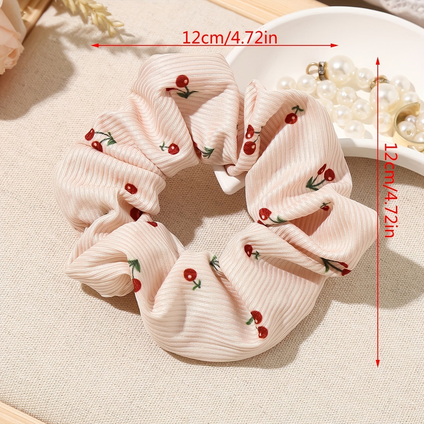 Pack of 3 Women's Cloth Hair Rings - Cute Minimalist Style Cherry Print Hair Ring - Elastic Hair Ring for Ponytails and Buns, Lovely Hair Accessory Essential for Women