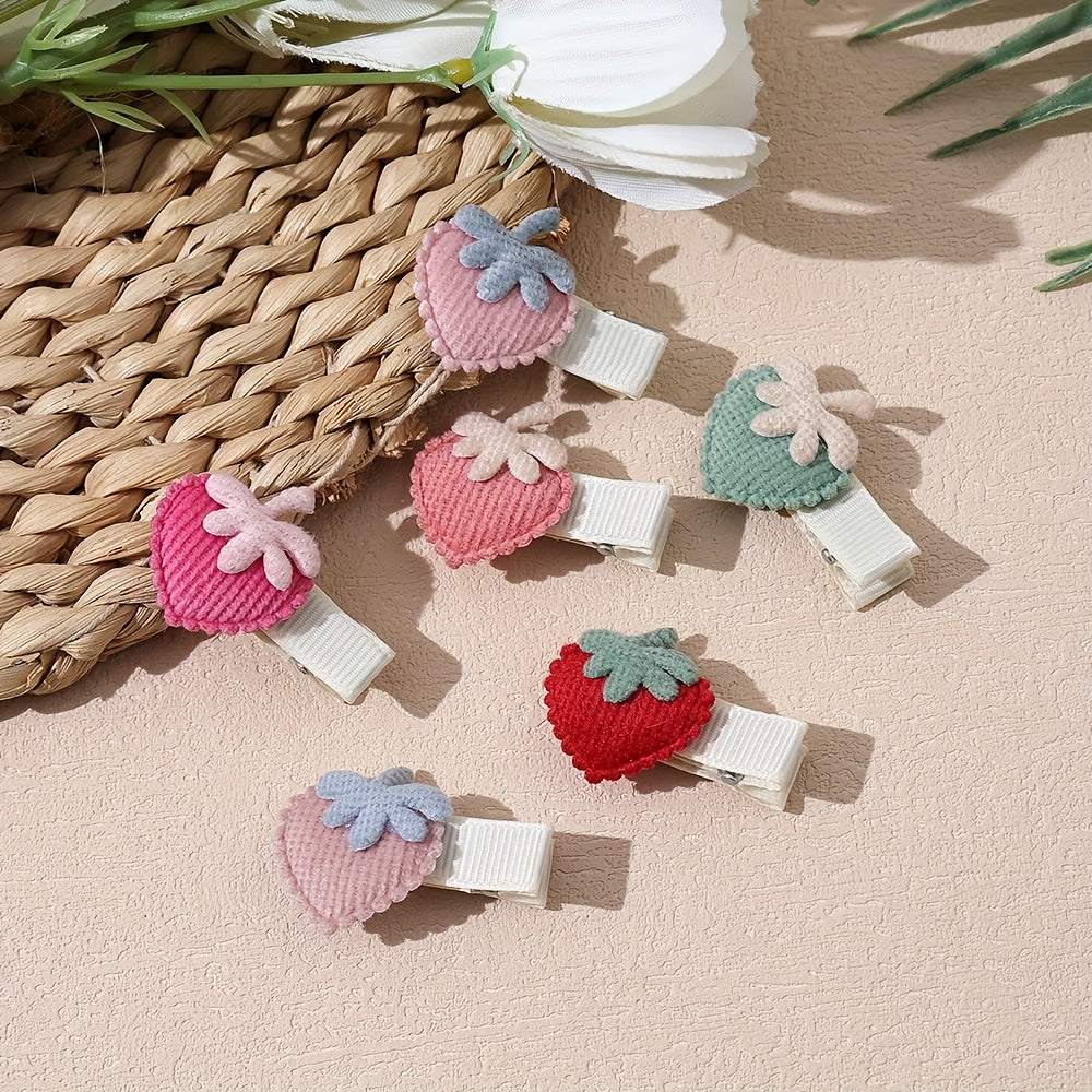 Set of 6 handmade cute and strawberry fruit hair clips in mixed colors, suitable for ages 6months plus