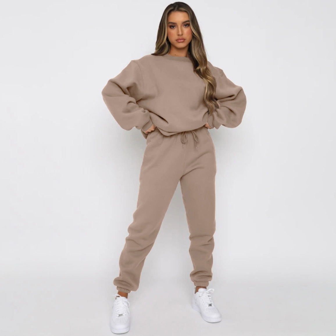 Cosy Sweater & Joggers Set, Leisure Wear, Loungewear, Comfy, Comfort Solid Color Round Neck Pullover, Long Pants And Long Sleeve Hoodie Set