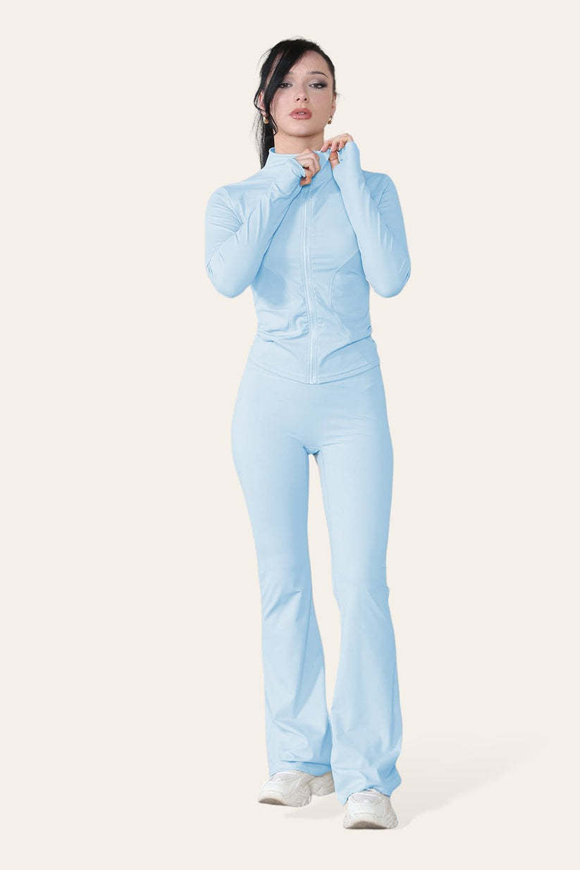 Fitted Active Flared Leg Flared Pants Pilates Gym Yoga Lightweight Top Zip Up Workout Jacket